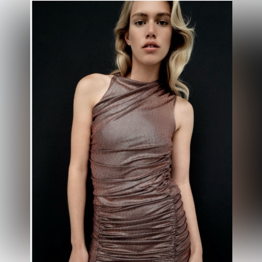 ZARA METALLIC SPARKLY DRAPED ASYMMETRIC TOP